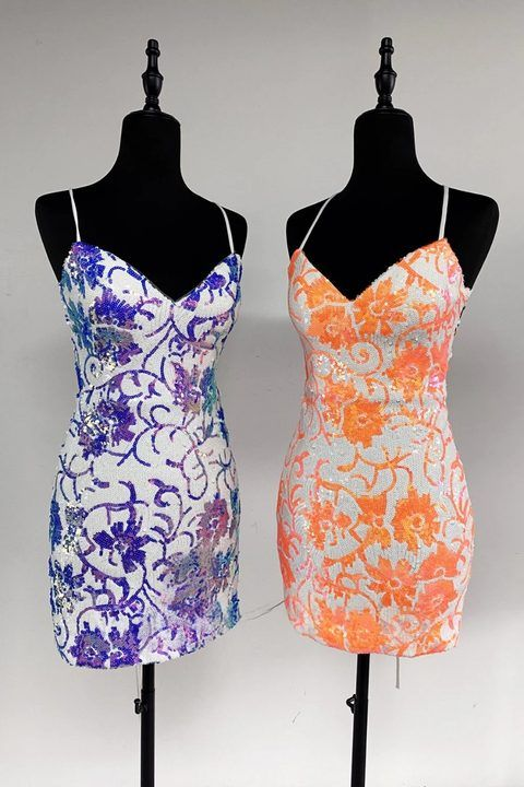 Stylish Sheath Spaghetti Straps Pink Sequins Short Homecoming Dress 16th Birthday Outfits