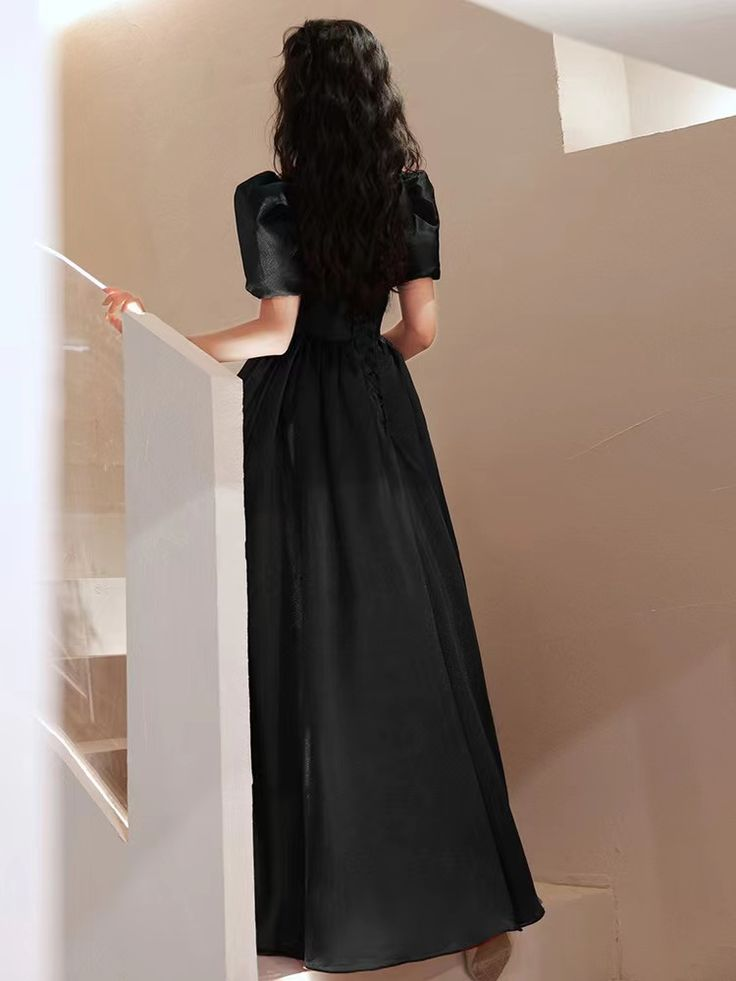 Black evening dress new style satin prom dress princess birthday dress custom made Y4953 - View 3 | VelvetHem