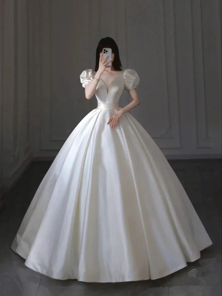 Elegant White Satin Wedding Dress,White Bridal Dress Y5626 by simplepromdress