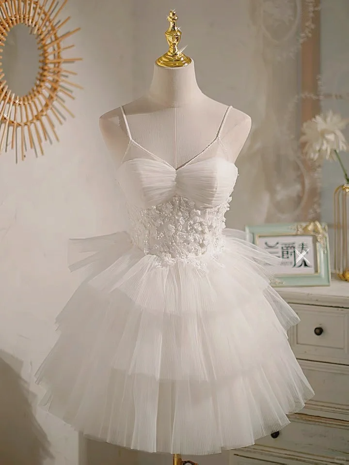 Charming Tulle Layered White A-Line Short Homecoming Dress 21st Birthday Outfits - FashionDia