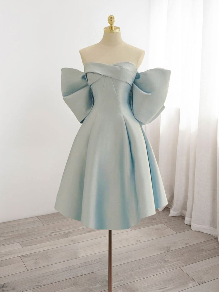Blue Sweetheart Neck Satin Homecoming Dress - FashionDia
