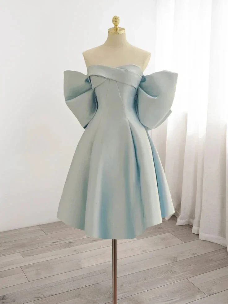 Blue Sweetheart Neck Satin Homecoming Dress Y7402 by simplepromdress