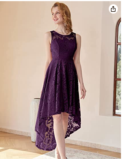 Women's Vintage Floral Lace Sleeveless Hi-Lo Cocktail Formal Swing Dress Party Dress - FashionDia