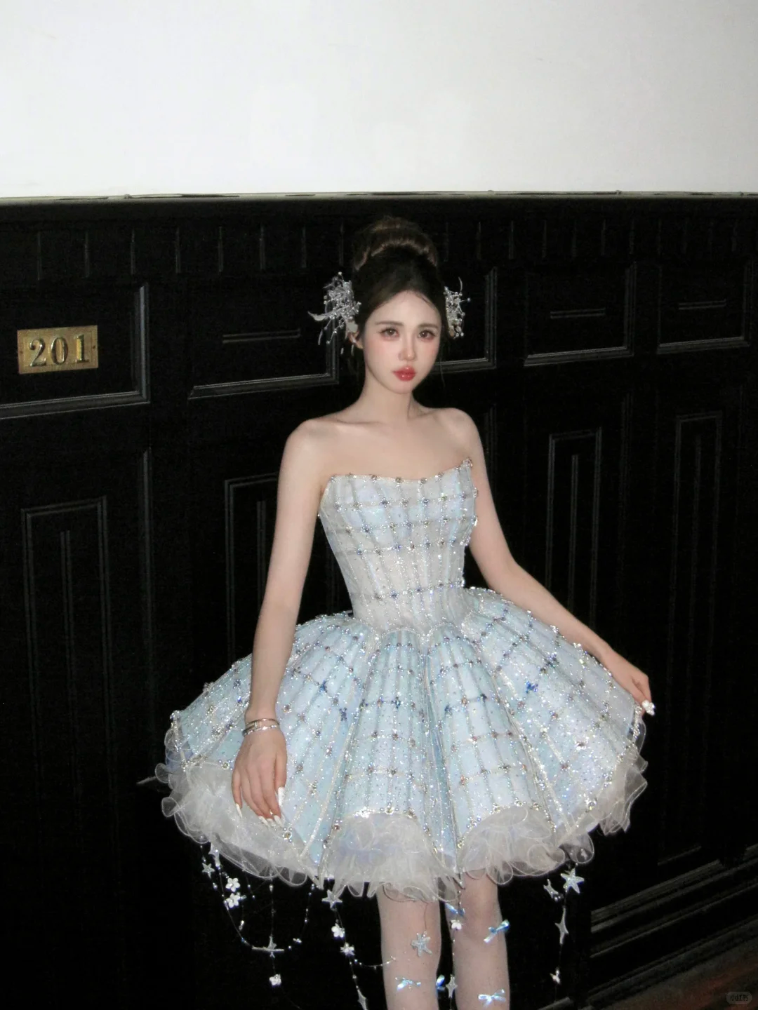 Glitter Blue Strapless Tulle Sequin Beaded A-Line Short Homecoming Dress 18th Princess Birthday Outfits - View 5 | FashionDia
