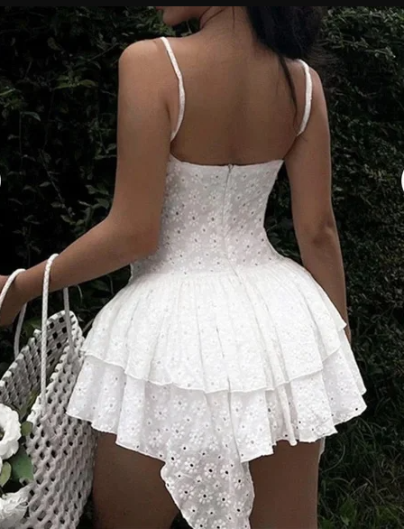 Classy Spaghetti Straps White Lace Short Birthday Party Dress Homecoming Dress