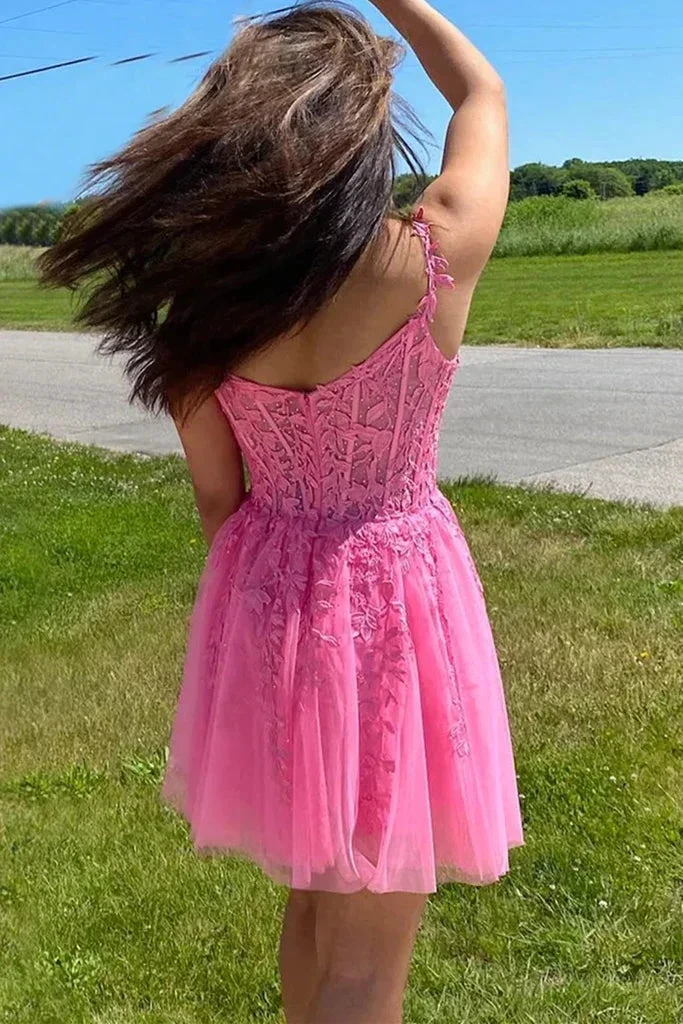 Hot Pink Lace Homecoming Dress Hot Pink Formal Graduation Dress (ZD11787) - View 2 | VelvetHem
