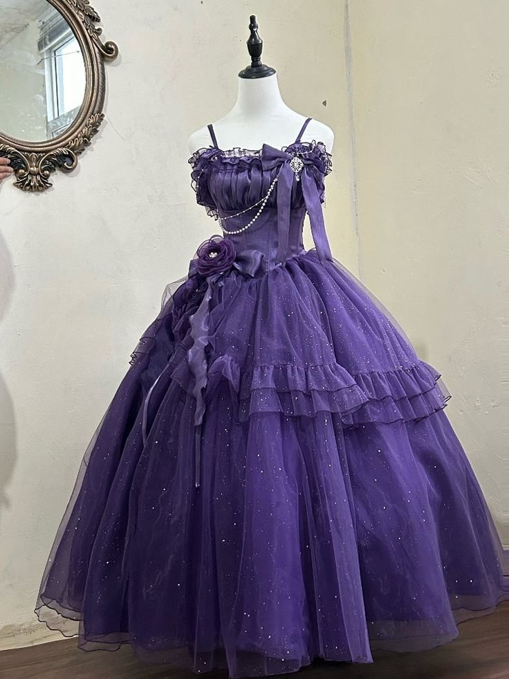 Fairy Shimmering Purple Tulle Ruffles Lolita Prom Dress Sweet Ball Gown