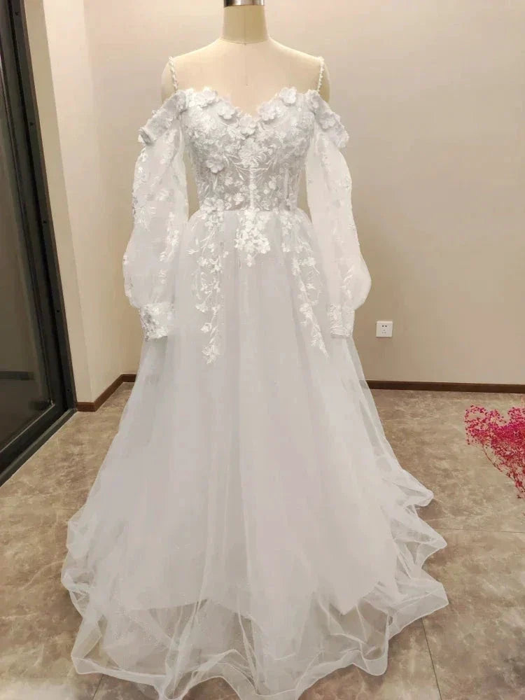 Vestido De Noiva Boho Lace Puffy Tulle Wedding Dresses Bridal Gowns Robe De Mariée Vestidos De Novia by payinti
