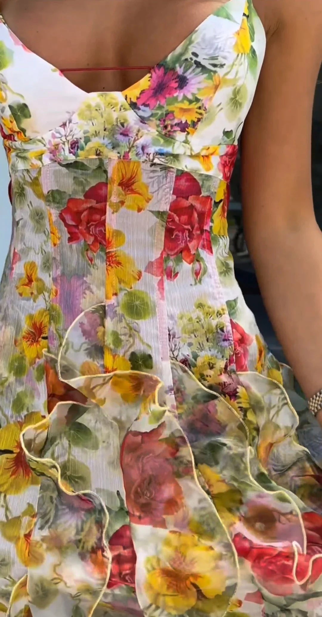 Beautiful Floral Ruffle Long Prom Dress,Formal Party Evening Gown - View 7 | FashionDia
