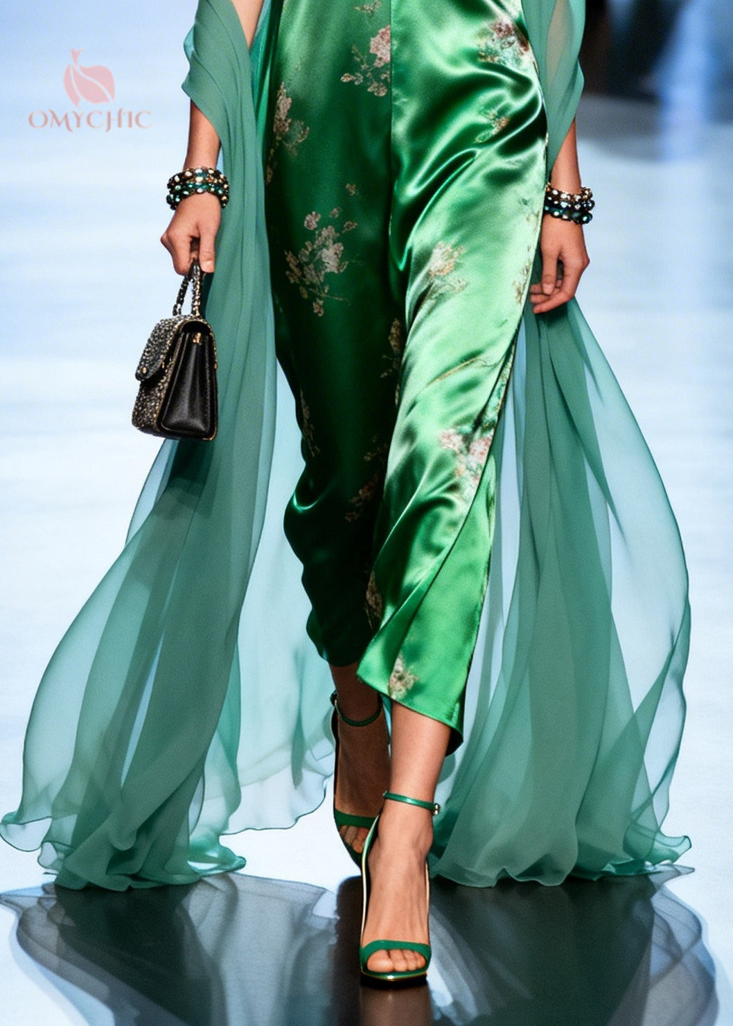 Vintage Green Print Patchwork Tulle Holiday Dress Summer