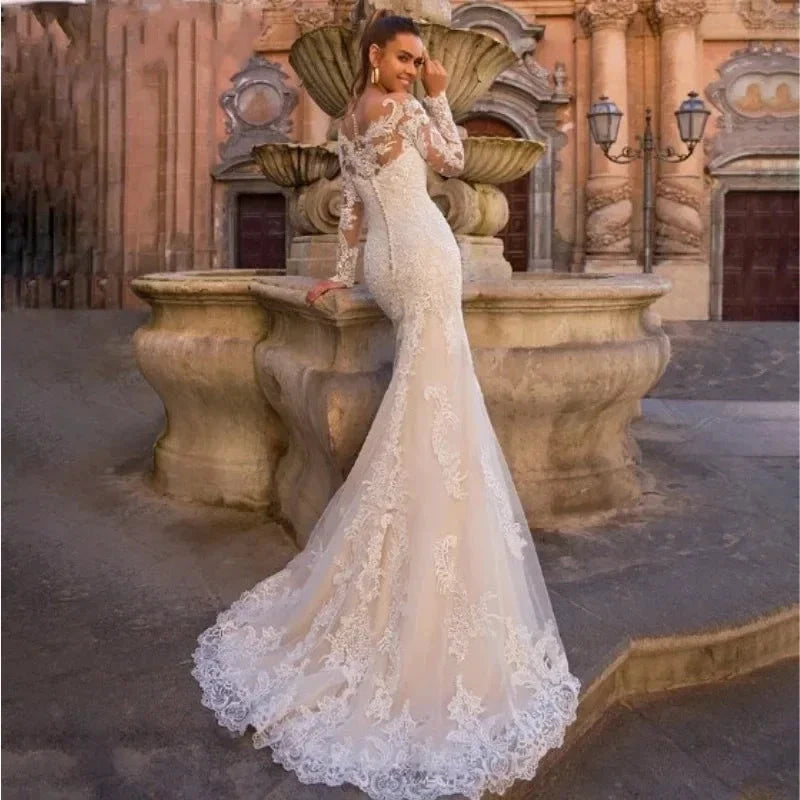 Vintage Mermaid Wedding Dresses With Detachable Train Long Sleeves Applique Beach Vestidos De Novia Summer Boho Bridal Gowns (ZD14079)