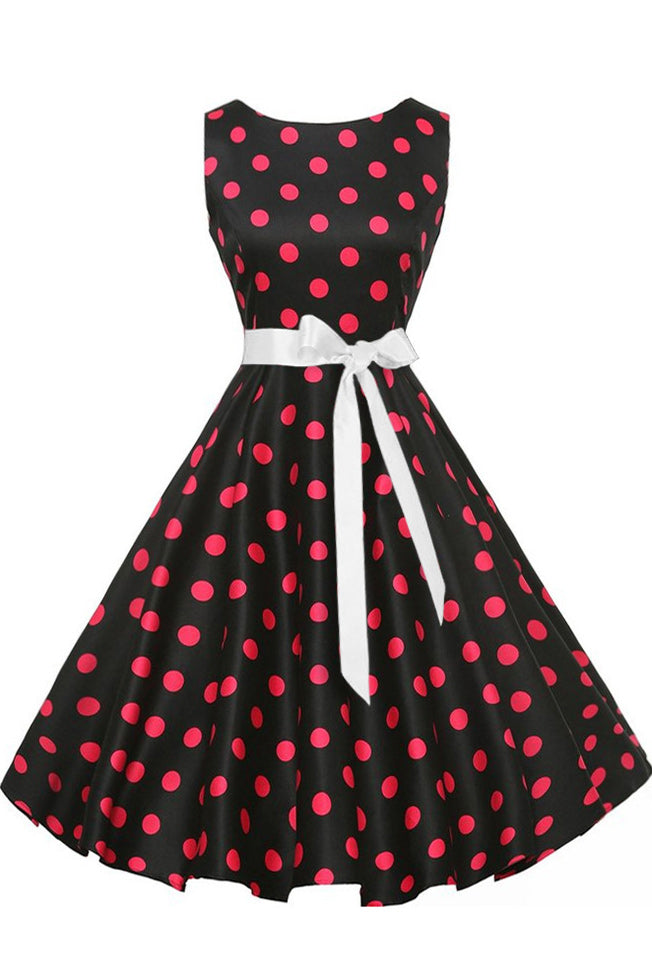 Vintage Polka Dot Belted Dress - Fashionpara