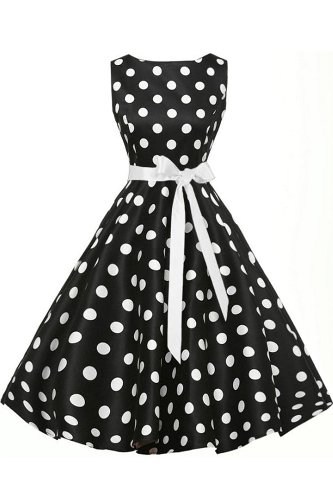 Vintage Polka Dot Belted Dress - Fashionpara
