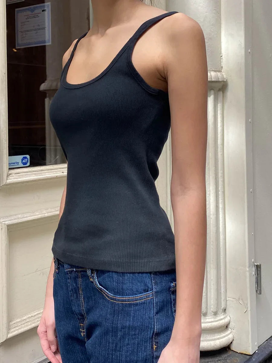 Black Sleeveless Cotton Vest for Women