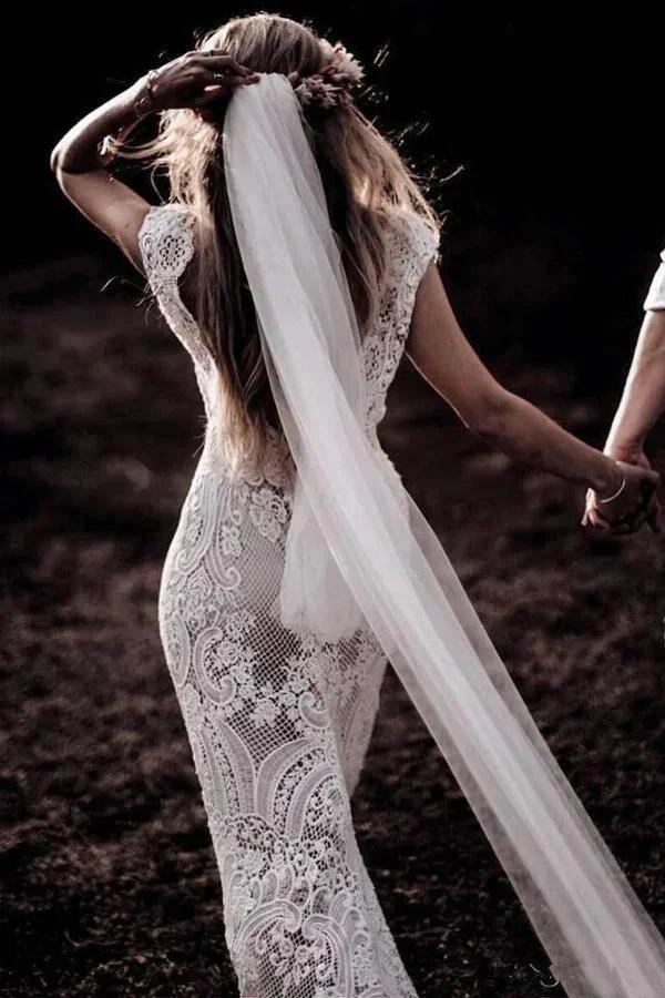 Vintage Lace Rustic Wedding Dresses Cap Sleeve Boho Wedding Gowns (ZD16248)