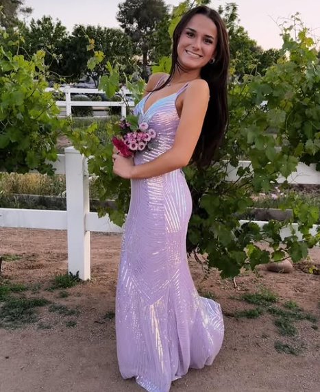 Luxury Lilac Spaghetti Straps Vneck Backless Evening Dress Mermaid Party Prom Dress - View 2 | FashionDia