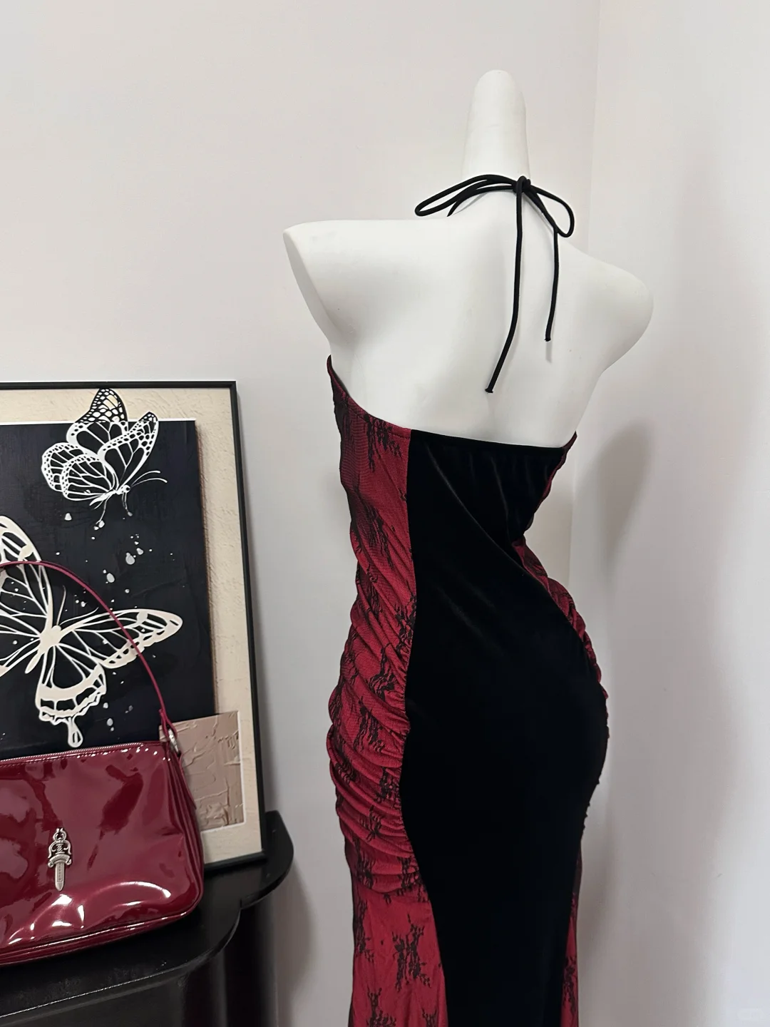 Sexy Halter Burgundy Sheath Long Birthday Party Dress Formal Prom Dress - View 3 | FashionDia