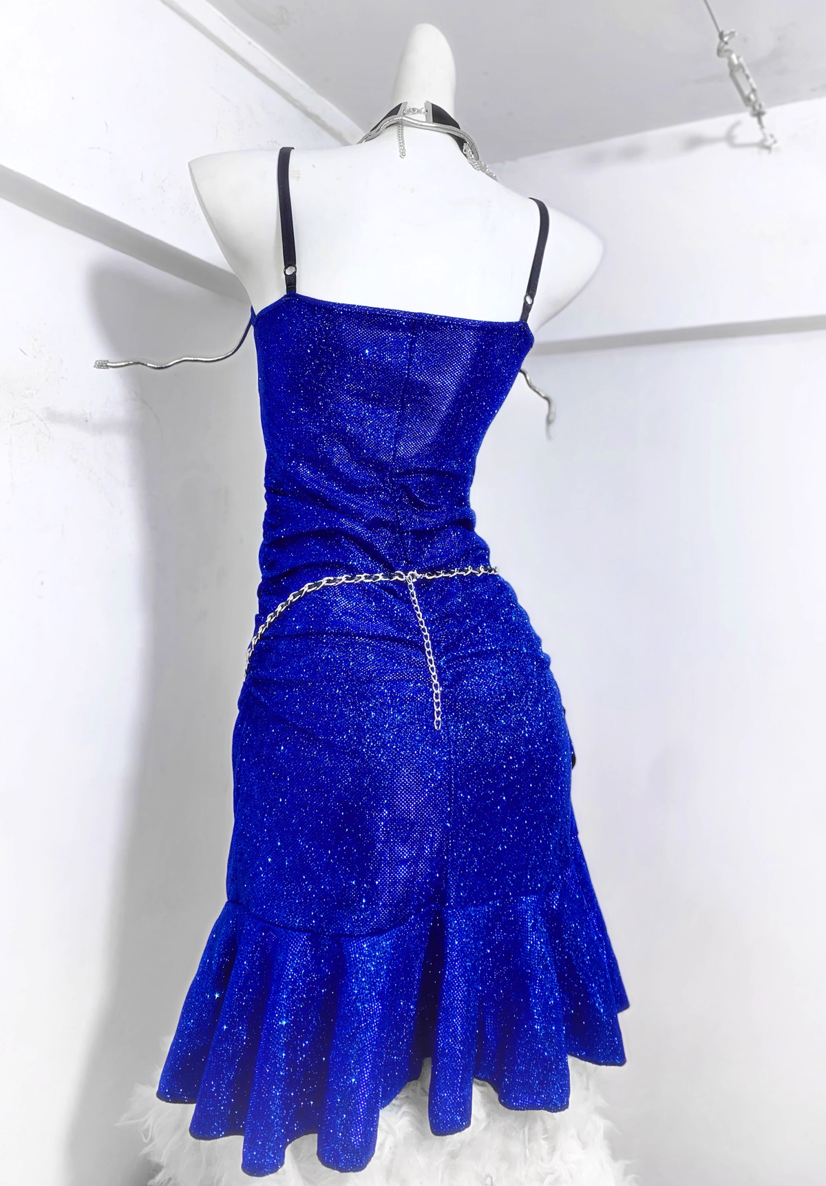 Charming Royal Blue Spaghetti Straps Ruffles Short Birthday Dress Homecoming Dress - View 5 | FashionDia