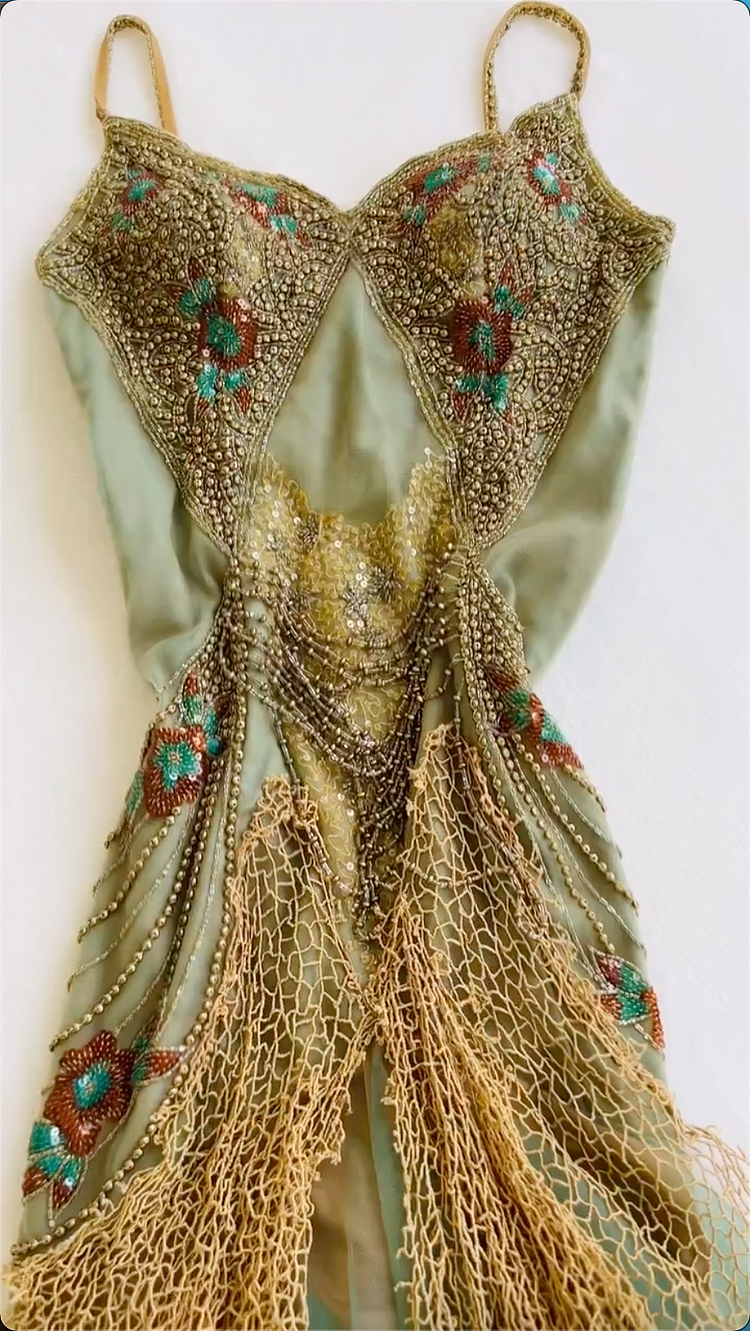 Vintage Green Sequin Lace Party Prom Dress,Off-the-Shoulder Mermaid Evening Dress - View 3 | FashionDia