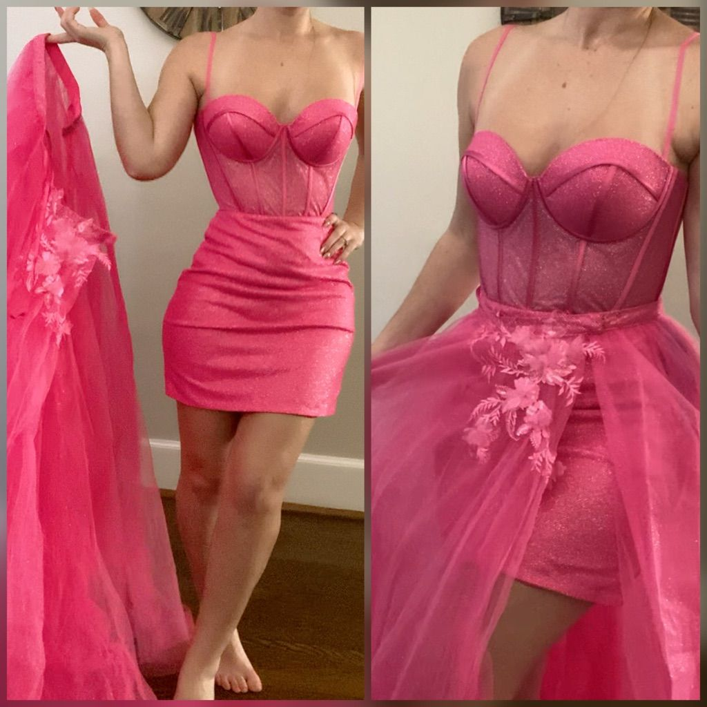 Chic Pink Spaghetti Straps Sheath Cocktail Dress Formal Short Graduation Homecoming Dress - FashionDia