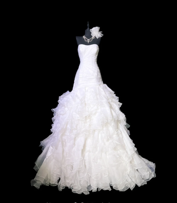 Charming White Strapless Tulle Pleated Mermaid Wedding Dress Long Bridal Dress - FashionDia