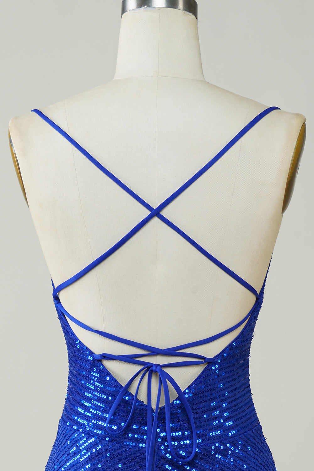 Blue Sequined Tight Backless Short Homecoming Dress