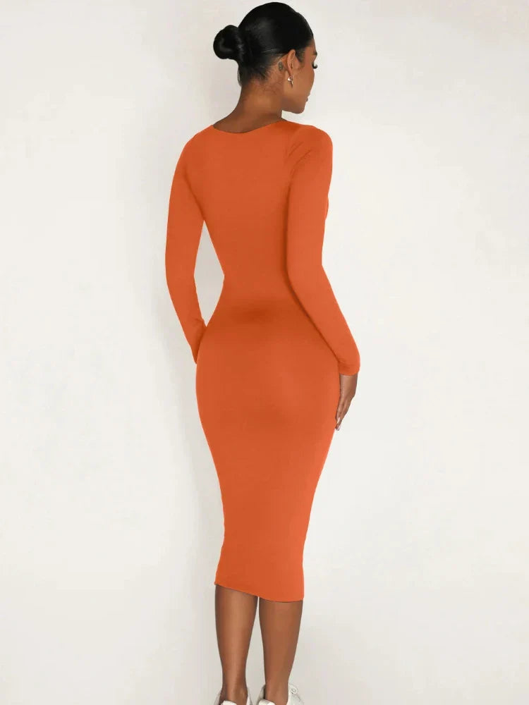 Classics Solid Collar Longsleeved Vintage Bodycon Dress