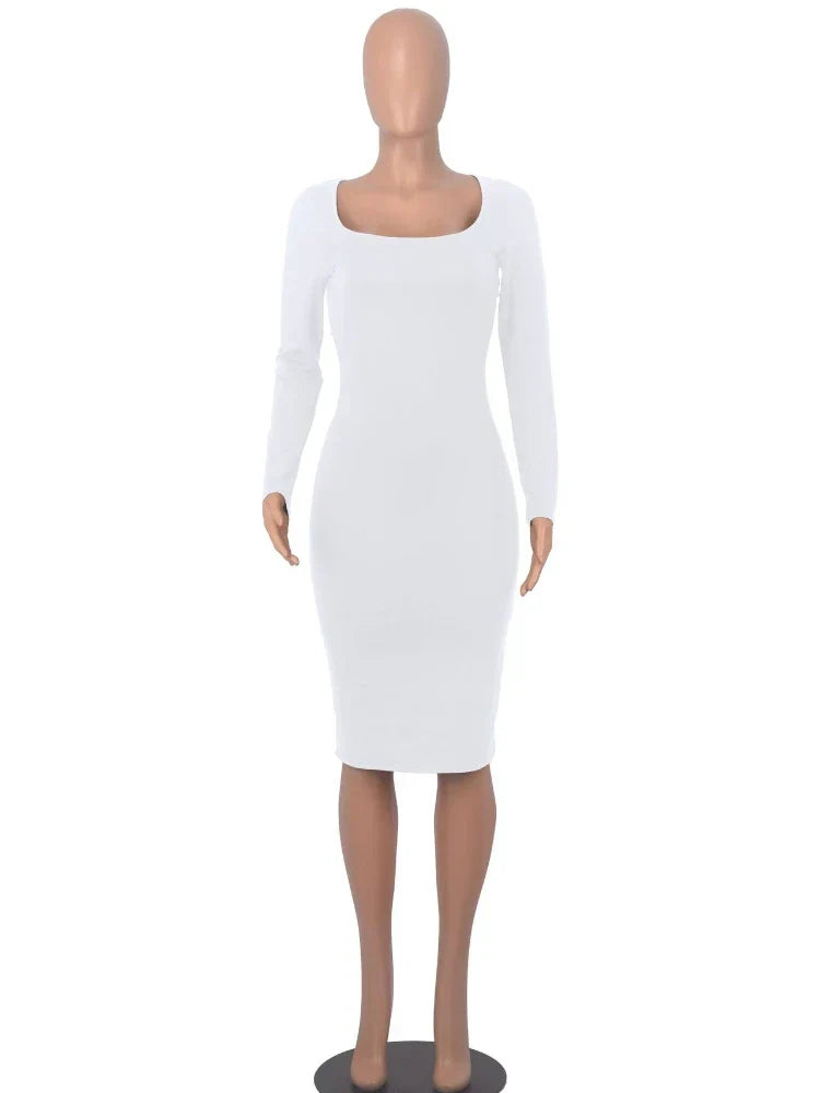 Classics Solid Collar Longsleeved Vintage Bodycon Dress