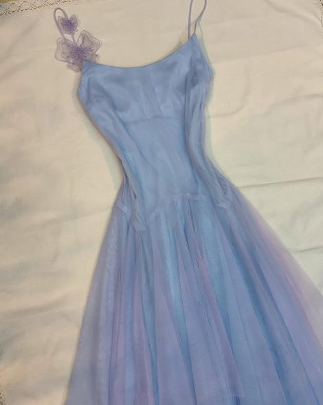 Lavender Tulle A-Line Short Prom Dress,Homecoming Dress With Flowers - View 7 | FashionDia