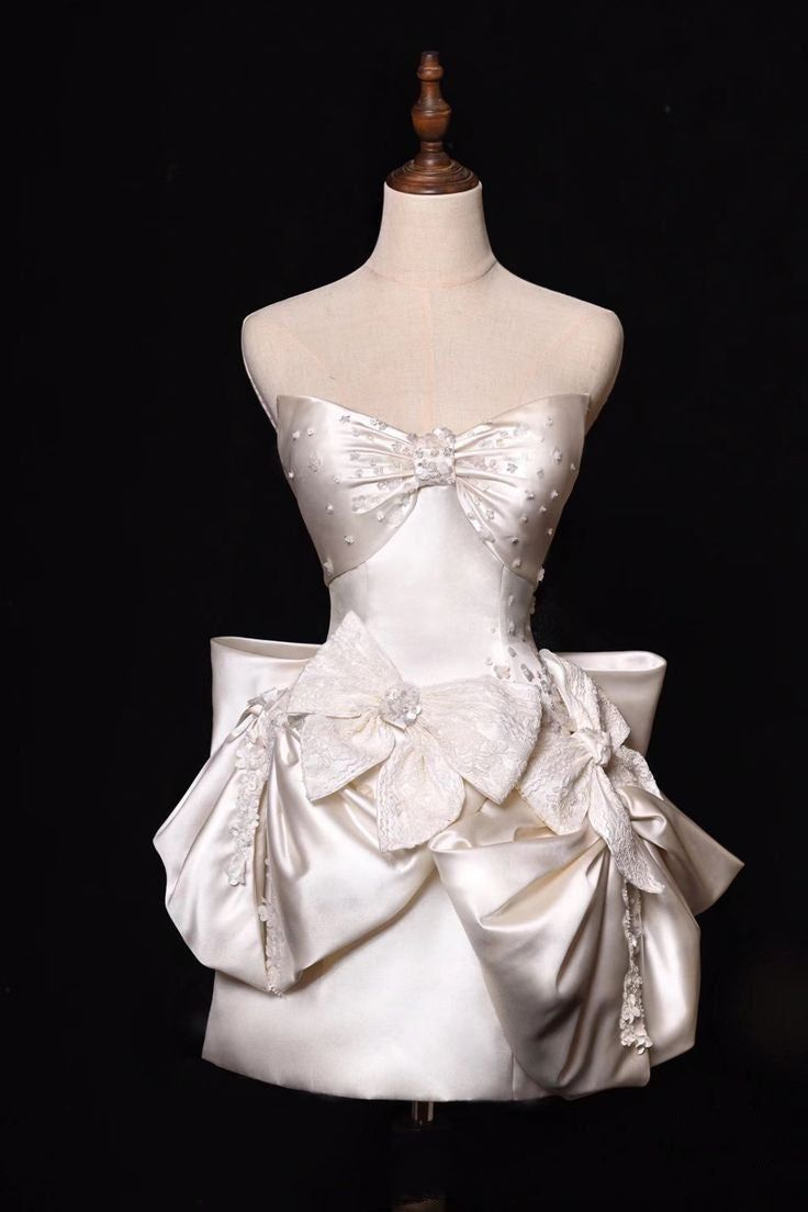 Simple Sheath Strapless Short Wedding Dresses Homecoming Dress With Bow