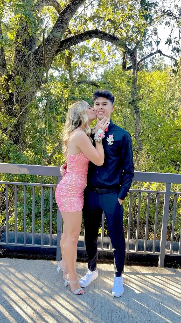 Pink Sequins Homecoming Dress Pink Party Dress (ZD12748)