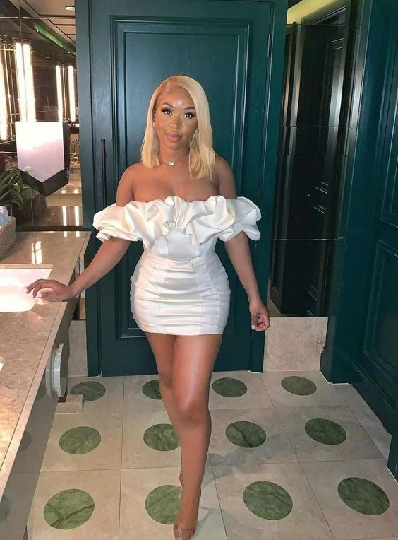Elegant Birthday Dress White Off-the-Shoulder Homecoming Dress Graduation Dress - View 2 | FashionDia