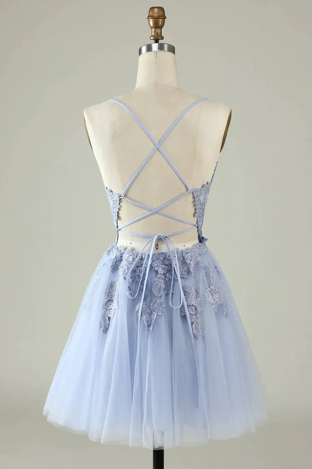 A Line Spaghetti Straps Light Purple Short Homecoming Dress with Appliques (ZD11972)