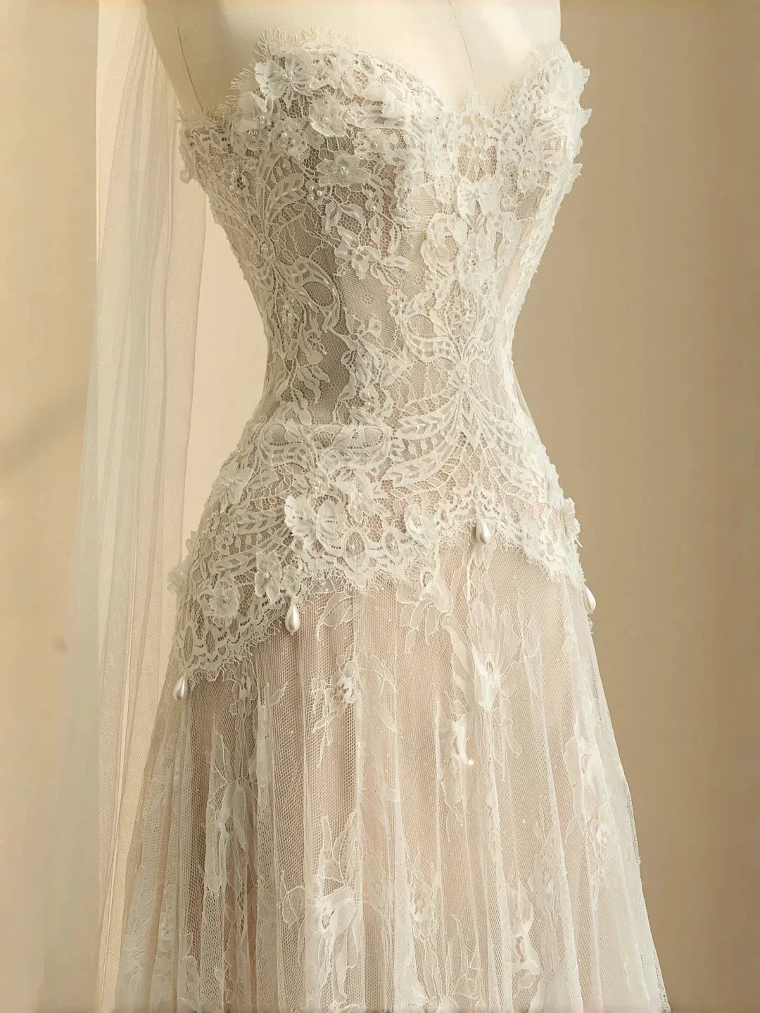 Pretty Strapless Tulle Lace Long A Line Wedding Dress,Formal Prom Evening Dress (ZD13776) - View 2 | VelvetHem