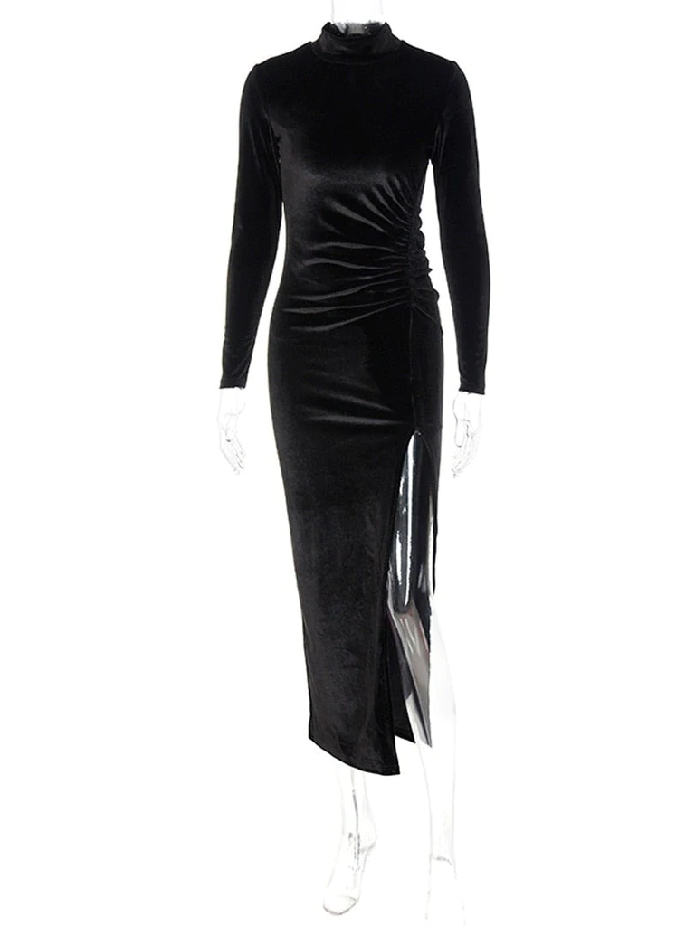 Black Velvet Side Slit Bodycon Prom Dress Simple Prom Dress - View 5 | FashionDia