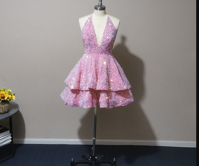 Halter Neckline Short Homecoming Dress Sequins Party Dress New Arrival Party Dress - View 5 | FashionDia