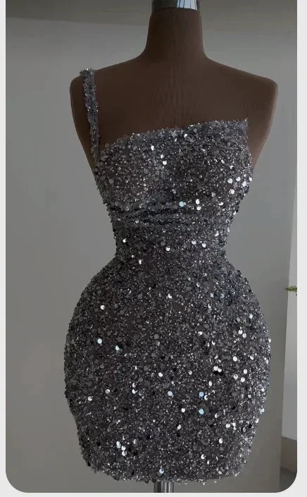 Sequin Short Homecoming Dress Silver Party Dress (ZD12594)
