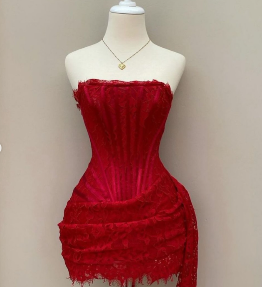 Sexy Red Lace Strapless Sheath Short Cocktail Dress Formal Graduation Homecoming Dress