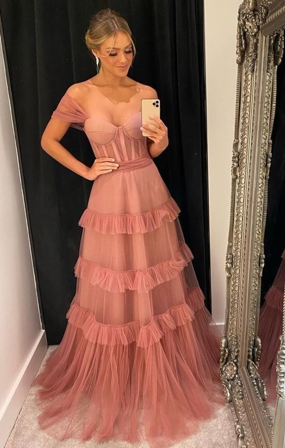 A-Line Off-the-Shoulder Long Tulle Prom Dress - FashionDia