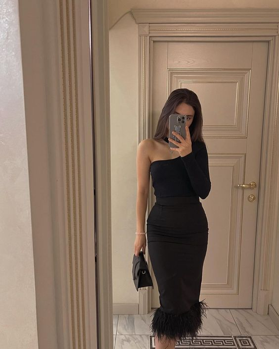 Charming One Sleeve Black Party Dress,Black Formal Dress