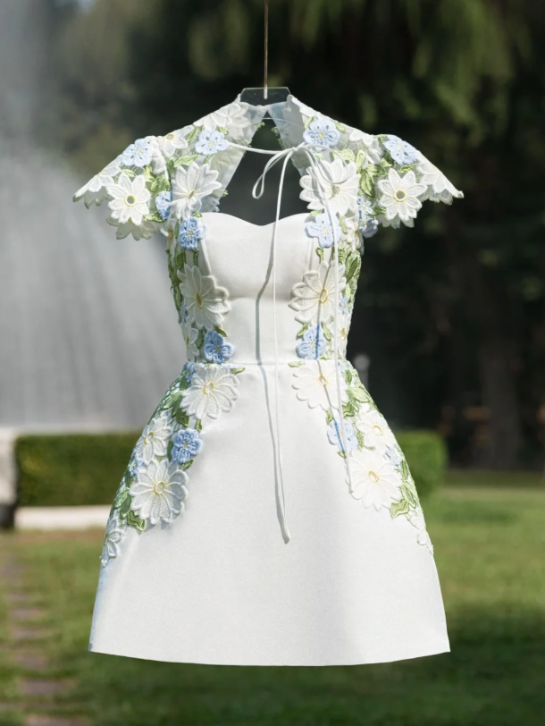 Elegant Sweetheart Neck White Satin Appliques Short Birthday Dress Homecoming Dress