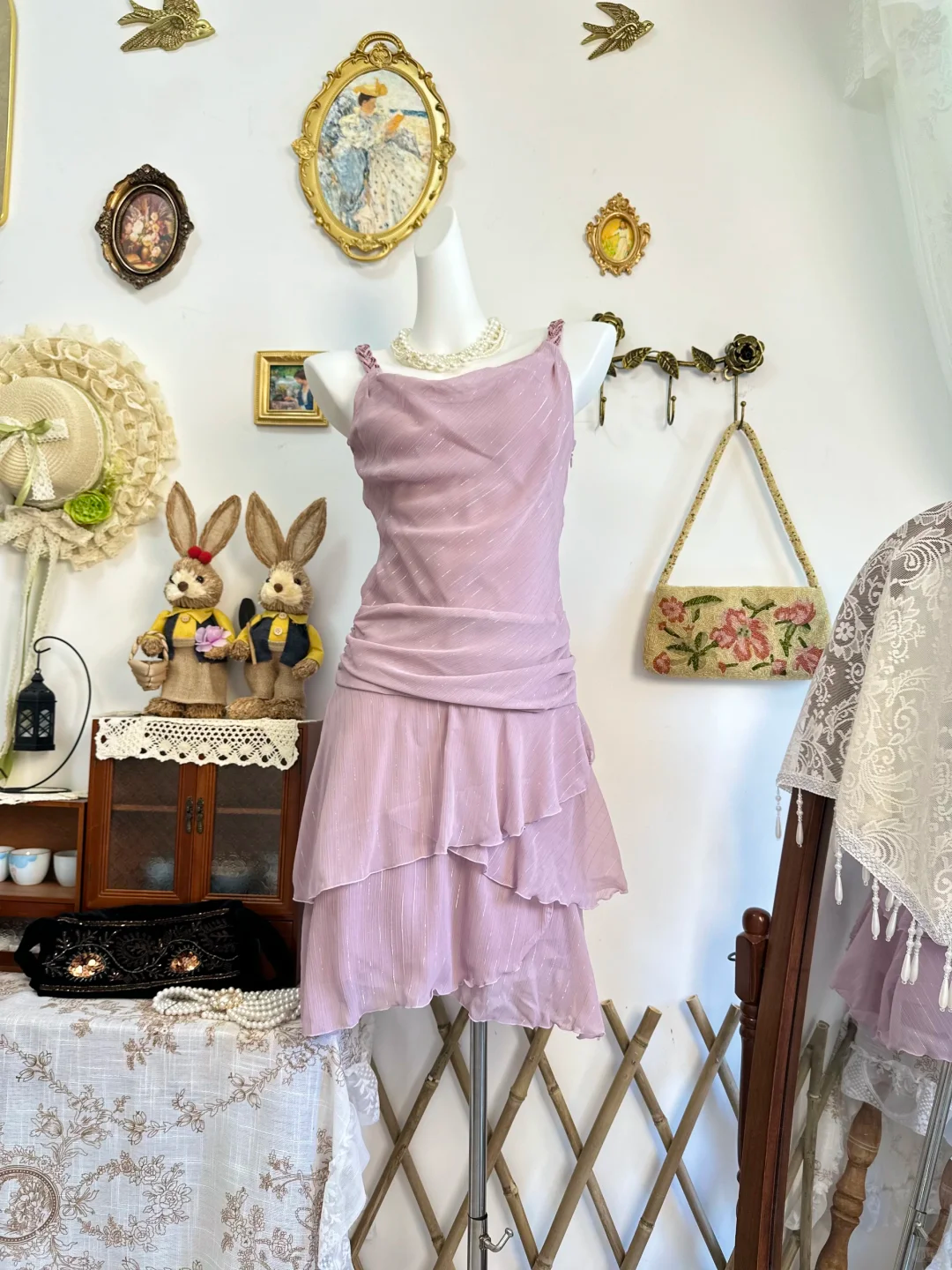 Elegant Spaghetti Straps Purple Chiffon Short Party Dress Formal Graduation Homecoming Dress