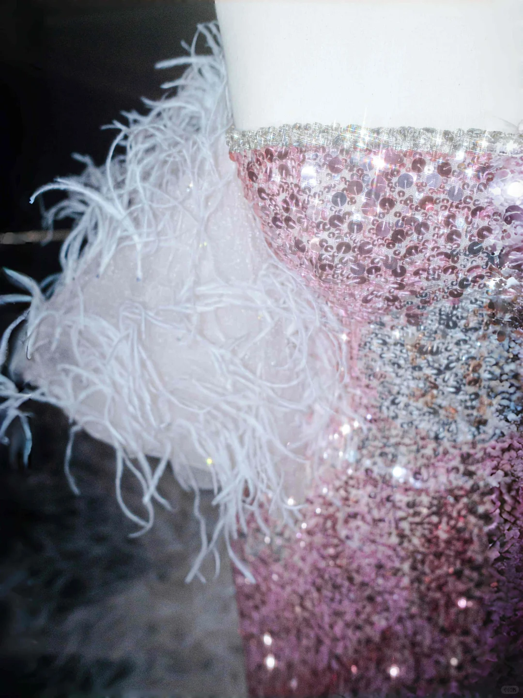 Fairy Pink Strapless Sequins Feathers Mermaid Evening Dress Slit Prom Dress Y8660 - View 2 | VelvetHem