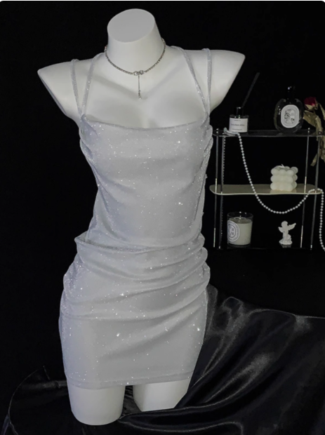 Sexy Backless Straps Short Cocktail Dress Silver Sheath 6th Grade Homecoming Dress