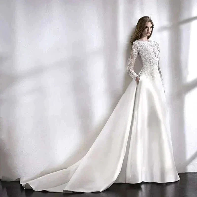 Wedding Dresses 2021 Bride Dress Elegant Full Case Court Train Vestido De Noiva A-line Princess Luxury Light Wedding dress (ZD13508)