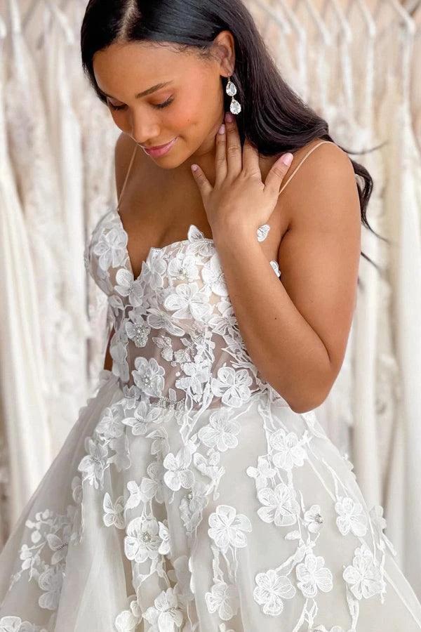 Wedding Gowns Sweetheart Neck Boho 3D Lace Wedding Dresses (ZD16201)