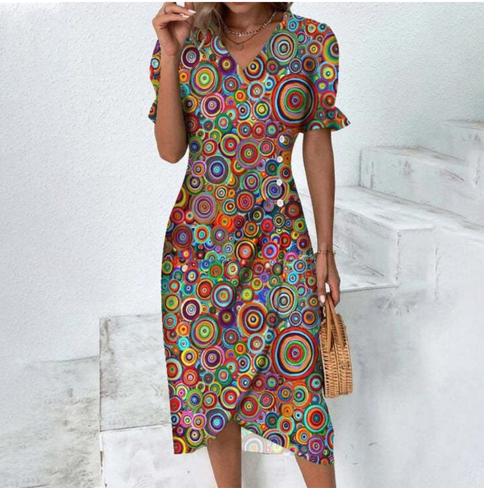 Dorotea Short Sleeve Dress with Floral Print for Women Easy Wear Style