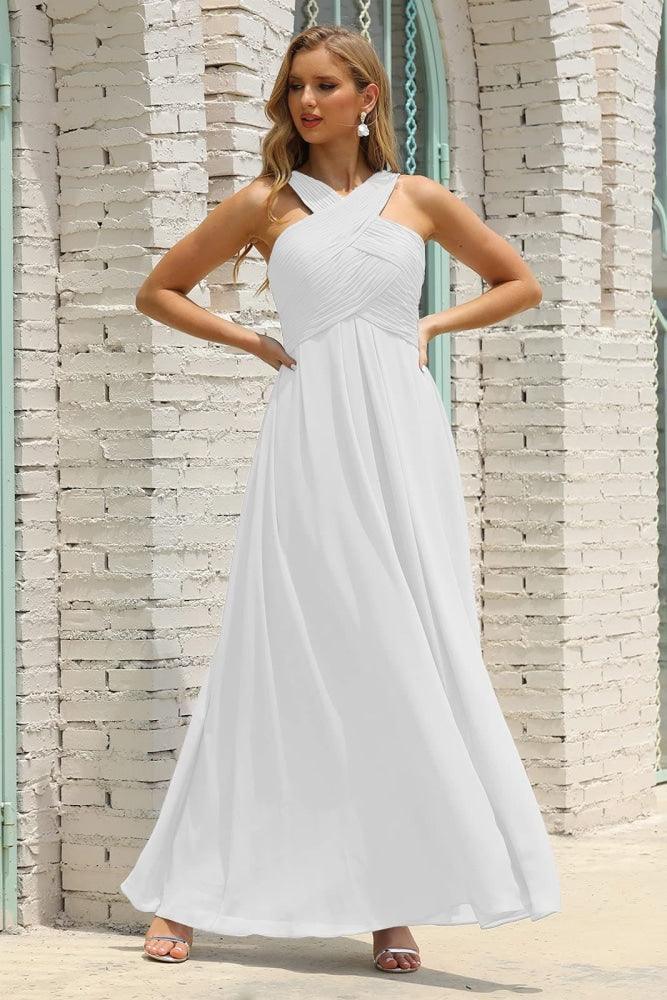 Numbersea Women Halter Chiffon Bridesmaid Dress A-line Long Formal Prom Gown SEA28015 by numbersea