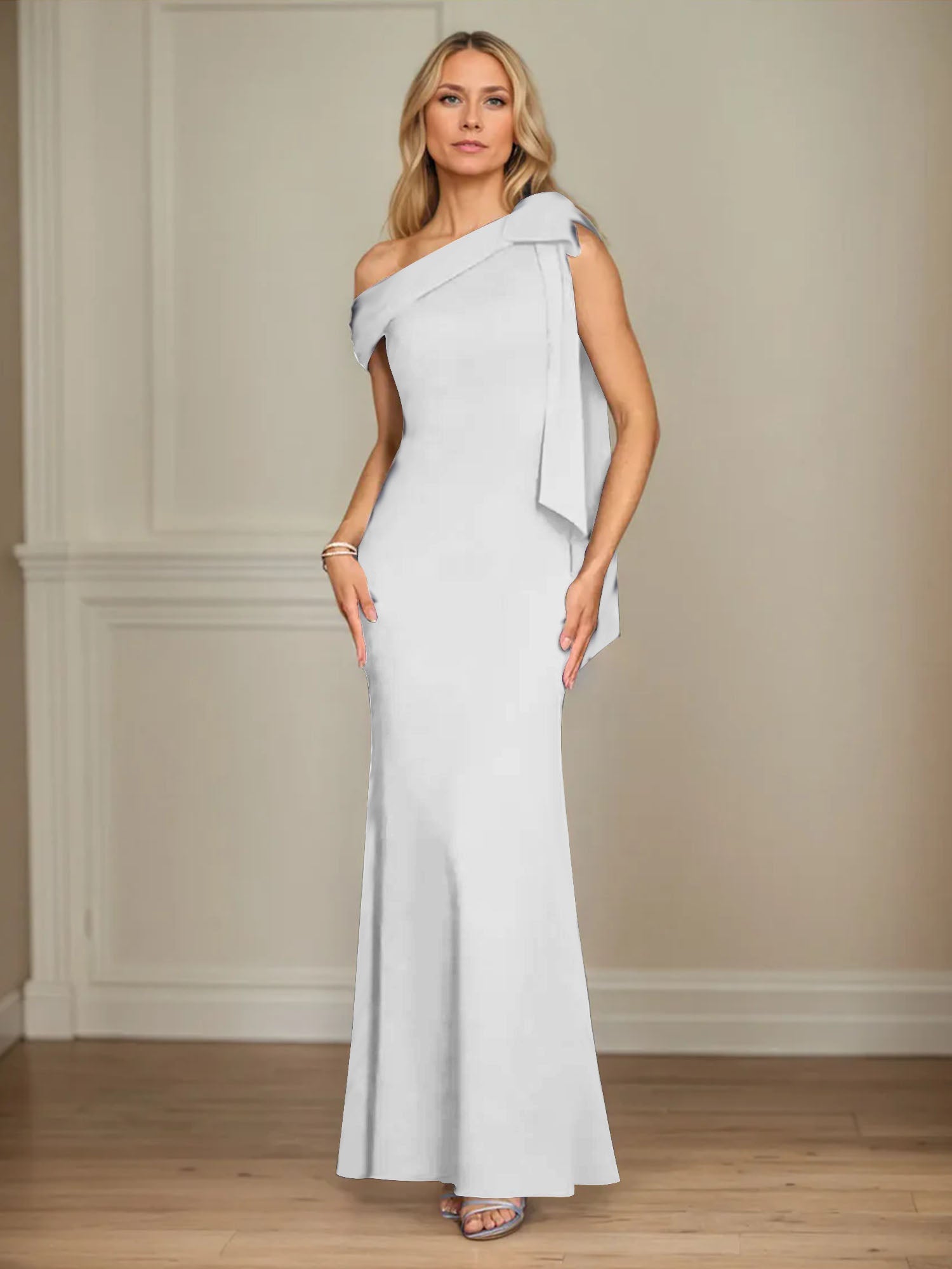 Trumpet/Mermaid One Shoulder Sleeveless Stretch Crepe Mother of the Bride Dress With Bow