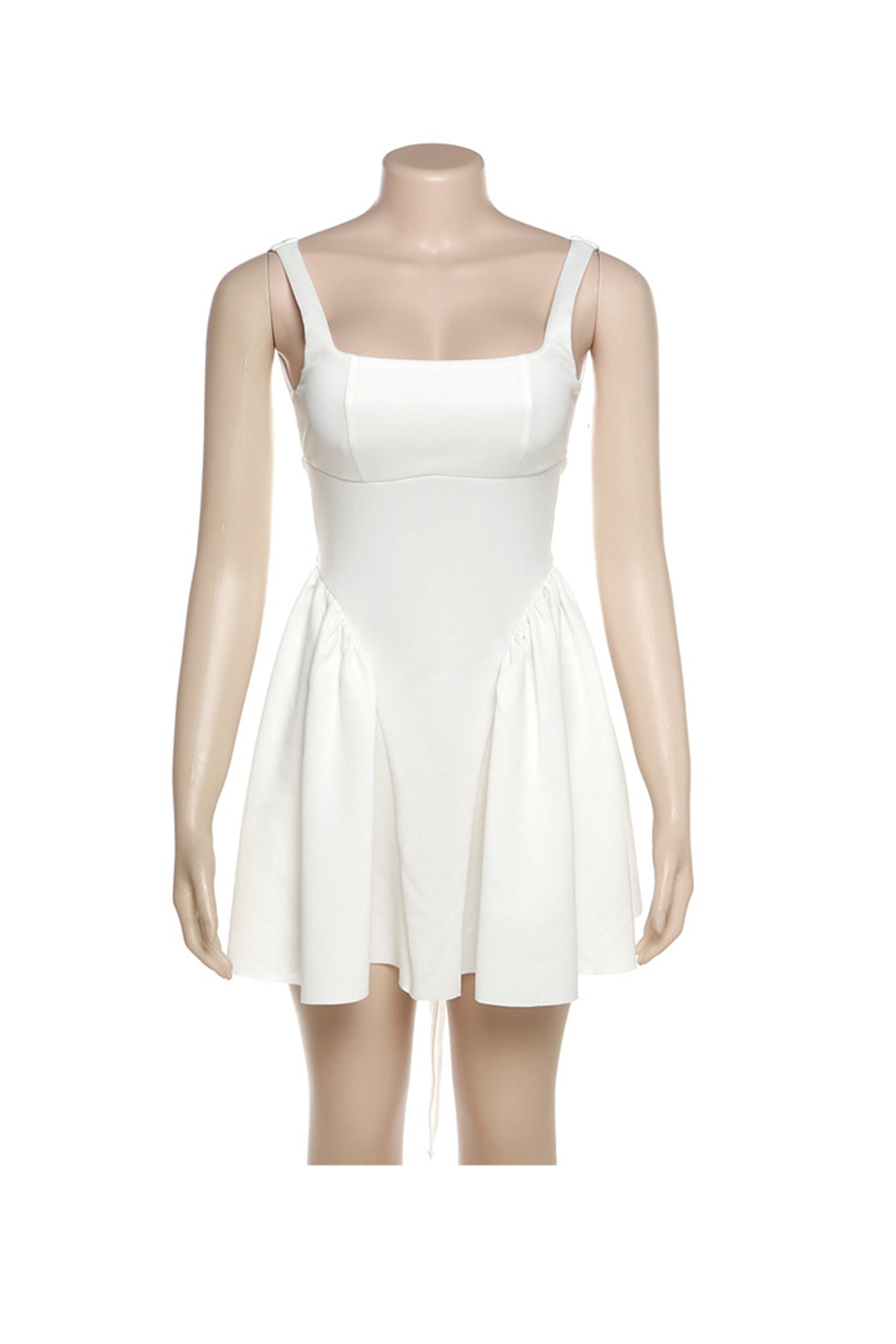 White Backless Tie back Ruched Dress